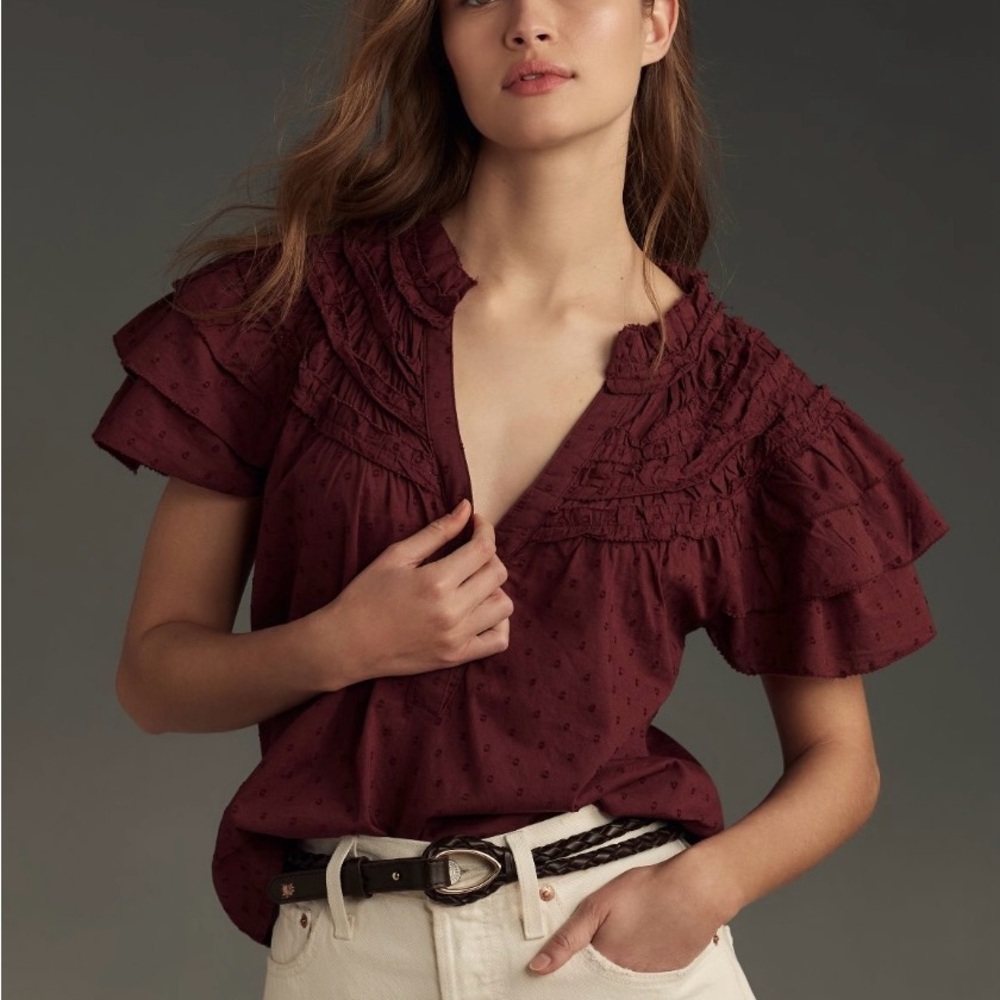 Anthropologie Layered-Sleeve Henley Top Large